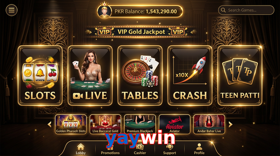Main screen of Yaywin casino page for PK players